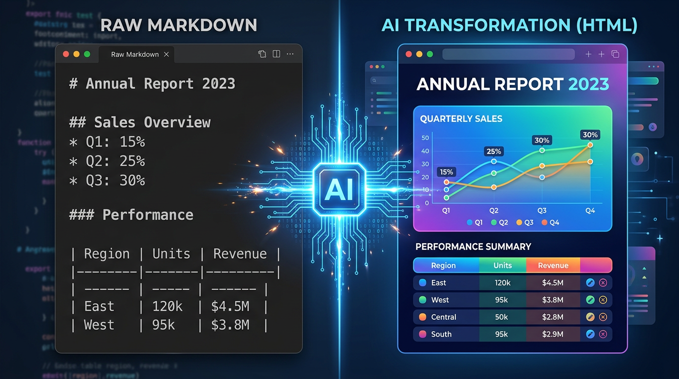 Hero：Markdown vs HTML AI 代理输出对比